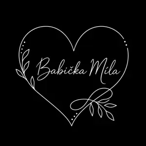 Moderně vyhlížející srdce v bílé barvě jen tenké linky, ozdobit jako tetování, dovnitř napiš: Babička Míla