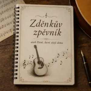 Elegantní Zápisník na songtexte, kytara, noty, napis:
Zděnkův zpěvník
aneb Písňe, které zňejí doma
