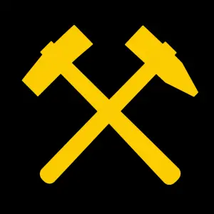 LOGO DĚLNICKÉ TŘÍDY DVĚ SKŘÍŽENÁ KLADIVA ŽLUTÁ