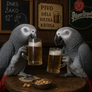 Dva papoušci žako co pijou pivo