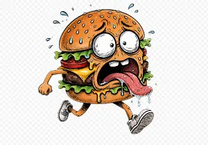 Chci aby chci aby ten hamburger byl oříznutý jako samolepka aby to bylo jako logo na mikině bez hran bez pozadí a podobně čistá nálepka