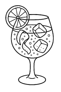 Vytvoř mi skleničku gin tonicu, chci pouze obrys, jako omalovánku, jednoduchý náčrt, ale graficky zajímavý
