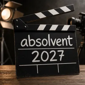 filmařská klapka a vní napsáno absolvent 2027