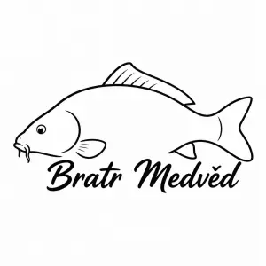 obrys kapra jednoduchým designem s napisem Bratr Medvěd