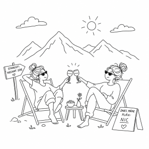 Obrazek hor jen v liniich a carach a neco vtipneho jako relax dvou kamaradek