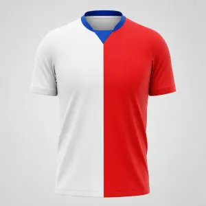 psal jsem na výšku, tzn, u krku modrý klín, vpředu vlevo bílá barva, vpravo barva červená