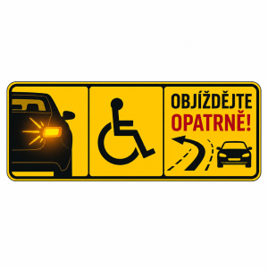 Zleva blinkr uprostřed invalidní vozík zpráva blinkr. Musí být vidět, že mě auto musí objet opatrně. Vytvoř to jako obde