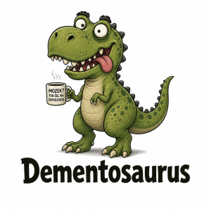 humorný dinosaurus, který bude mít pod sebou text Dementosaurus