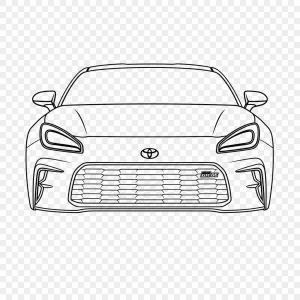 černá silueta tvořená linkami a čarami vozu toyota gr 86 z čelního pohledu. zbytek krom linek průhledný
