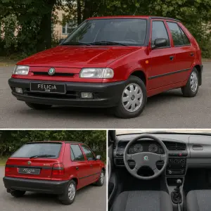 Škoda Felicia z roku 1998 v barvě červená chilli metalíza