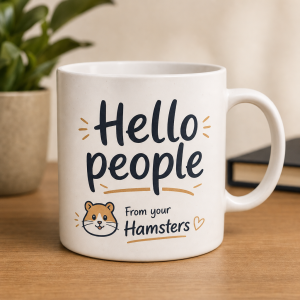 Hlavní motiv je nápis je "Hello people". Je to pro dárek od managera od týmu se jménem "Hamsters", které mají logo ?.