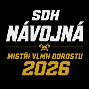 text na zadní stranu trika, který bude obsahovat název týmu "SDH NÁVOJNÁ" a taky nápis "MISTŘI VLMH DOROSTU 2026"
