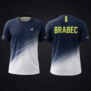 Vytvoř moderní profesionální tenisové tričko se jménem BRABEC výrazně umístěným na zádech. Design ve stylu profesionální
