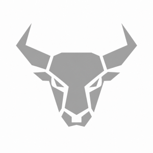 Minimalist white geometric bull logo icon.
Isolated vector design, clean edges.
Plain background, no mockup, no clothing