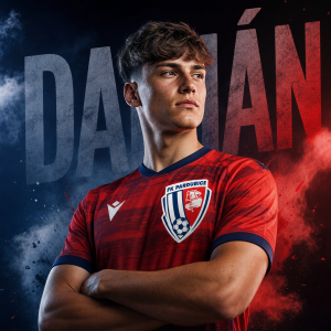 V predu novy znak FK Pardubice,vzadu jméno Damián