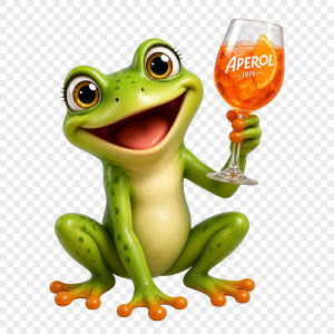 Krásná vysmátá žabička v ruce aperol bez pozadí