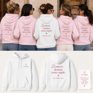 Potřebuji mikiny na rozlučku se svobodou. „L'amore domina senza regole.“; Palermo 2026; cinque donne; un compito