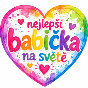Text nejlepší babička na světě v srdíčku pocakane barvami a celé plně barev