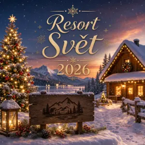 Vánoční motiv a někam přijde nápis Resort Svět 2026