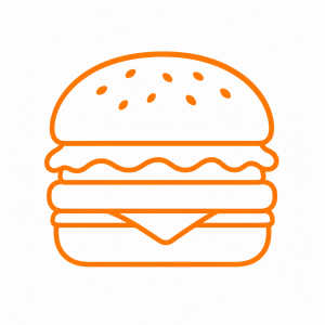 Hamburger, jednoduchý styl, jednobarevně oranžovou barvou