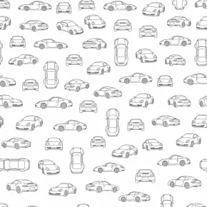 Obrys auta Porsche Carrera 996, menší velikost a pokrýt celou plochu, auta se nesmí překrývat, použij různé úhly pohledu