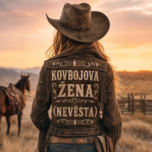 Cowgirl obrázek a nápis zezadu kovbojova žena ((nevěsta)