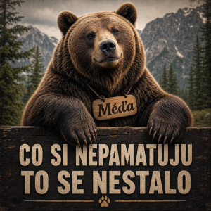 obrázek medvěda grizliho s přezdívkou Méďa a po tim nápis co si nepamatuju to se nestalo