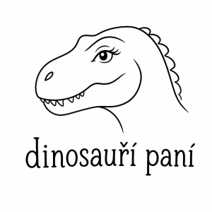 Obrys dinosaří hlavy
Text dinosauří paní