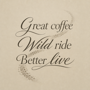 Nápis:
Great coffee
Wild ride
Better live
Napsáno elegantně, zakomponovat do toho decentně stopu od motorky.