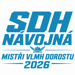 text, který bude obsahovat název týmu "SDH NÁVOJNÁ" a taky nápis "MISTŘI VLMH DOROSTU 2026" v barvě #2596be