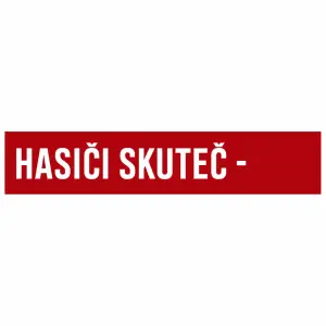 obdélník tmavě červený s bílým nápisem zarovnaným z leva. HASIČI SKUTEČ - v jednom řádku.