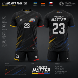 dres florbalového týmu který hraje turnaj s hráči ze švédska německa a česka moderní design Název týmu it doesn't matter