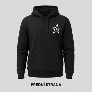 Na levé straně hrudi je bílá stylizovaná hvězda s číslicí 9 uvnitř.
Dole pod mikinou je popisek „PŘEDNÍ STRANA“.