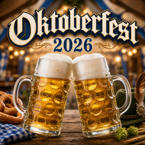 Obrázek pivního tupláků a nápis Oktoberfest 2026