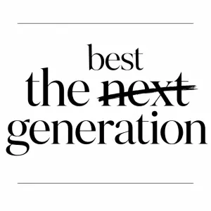napis"the next(to slovo next škrtle a nad nim napsane best)generation nahore dole tenke cary a pismo vetsí akrasne