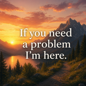 Přilož nějaký obrázek do pozadí a vlož text : If you need a problem I’m here.
