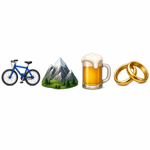 4 emotikony: Kolo, Hory, Pivo a prstýnky