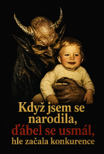 vylepšit kvalitu ostřejší a upravit text na" Když jsem se narodila, ďábel se usmál, hle začala konkurence a přidat na tričko tak aby tam nebyl vidět rámeček