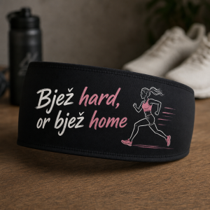 Chci aby na čelence byl nápis “Bjež hard, or bjež home” a nějaká postavička běžkyně