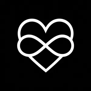 Infinity heart - symbol polyamorie - srdce spojené s nekonečnem - bílé na černém pozadí