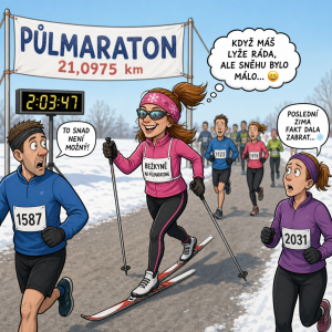 Vtipný obrázek bezkyne na pulmaratonj