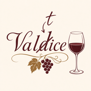 nápis Valdice, škrtnuté "d", opravené na "t", motiv vína bez krajiny