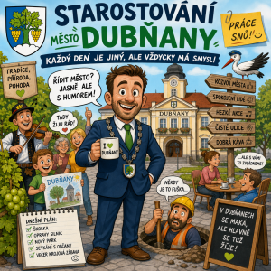 Humorný poutavý obrázek starostování město dubňany