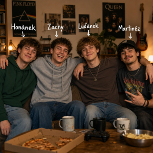 čtyři dlouhodobí kamarádi se jmény: "Honánek", Zachy", Luďánek" a "Martinéz"