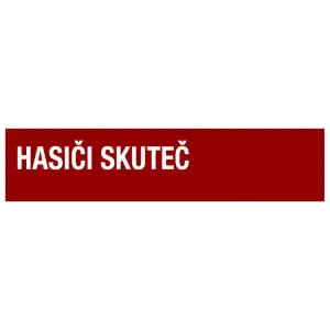 obdélník tmavě červený s bílým nápisem zarovnaným z leva. HASIČI SKUTEČ v jednom řádku.