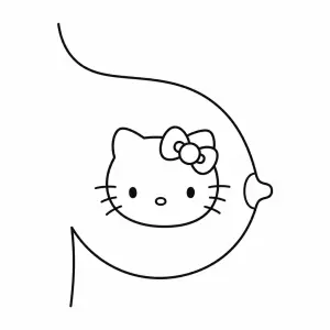 Minimalist outline of Hello Kitty inside a breast shape, vector style