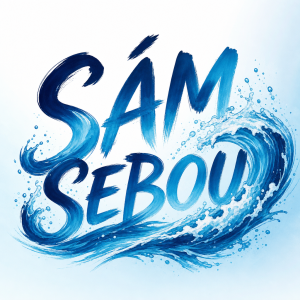 udělej mi nápis SÁM SEBOU a aby se tam objevila vlna vody, barevná kombinace do modré