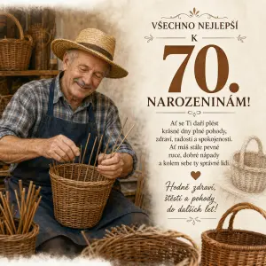 motiv košíkáře s přáním k 70. narozeninám