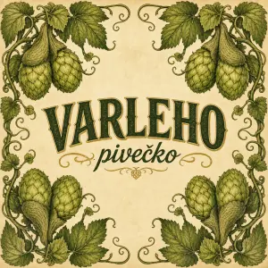 Nápis VARLEHO pivečko uprostřed prostoru pro nápis. Okolo nápisu z každého rohu bude růst chmel, co bude vypadat jak var