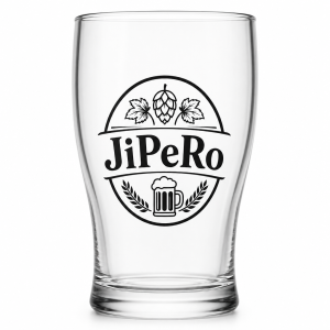 udelej cernobily potisk (logo) na pivni sklenici s napisem JiPeRo